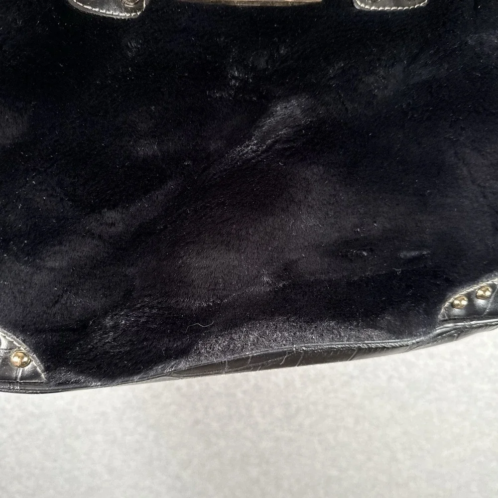 Kathy Van Zeeland Black Satchel Top Handle Zip Studded Bag Charm